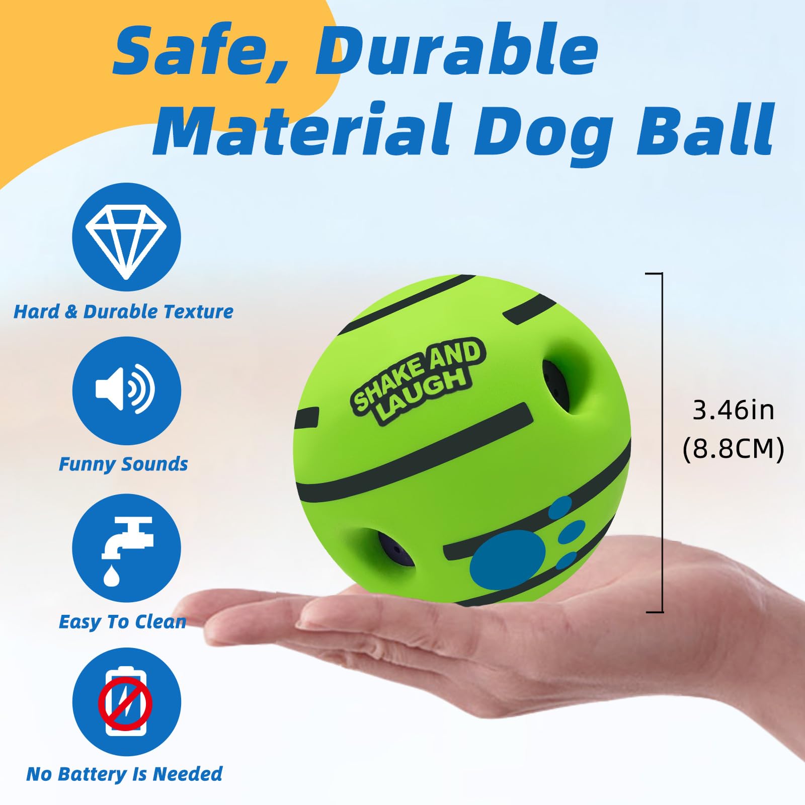 SHAKE AND LAUGH Ball medium size shown for size reference and versatile fit.