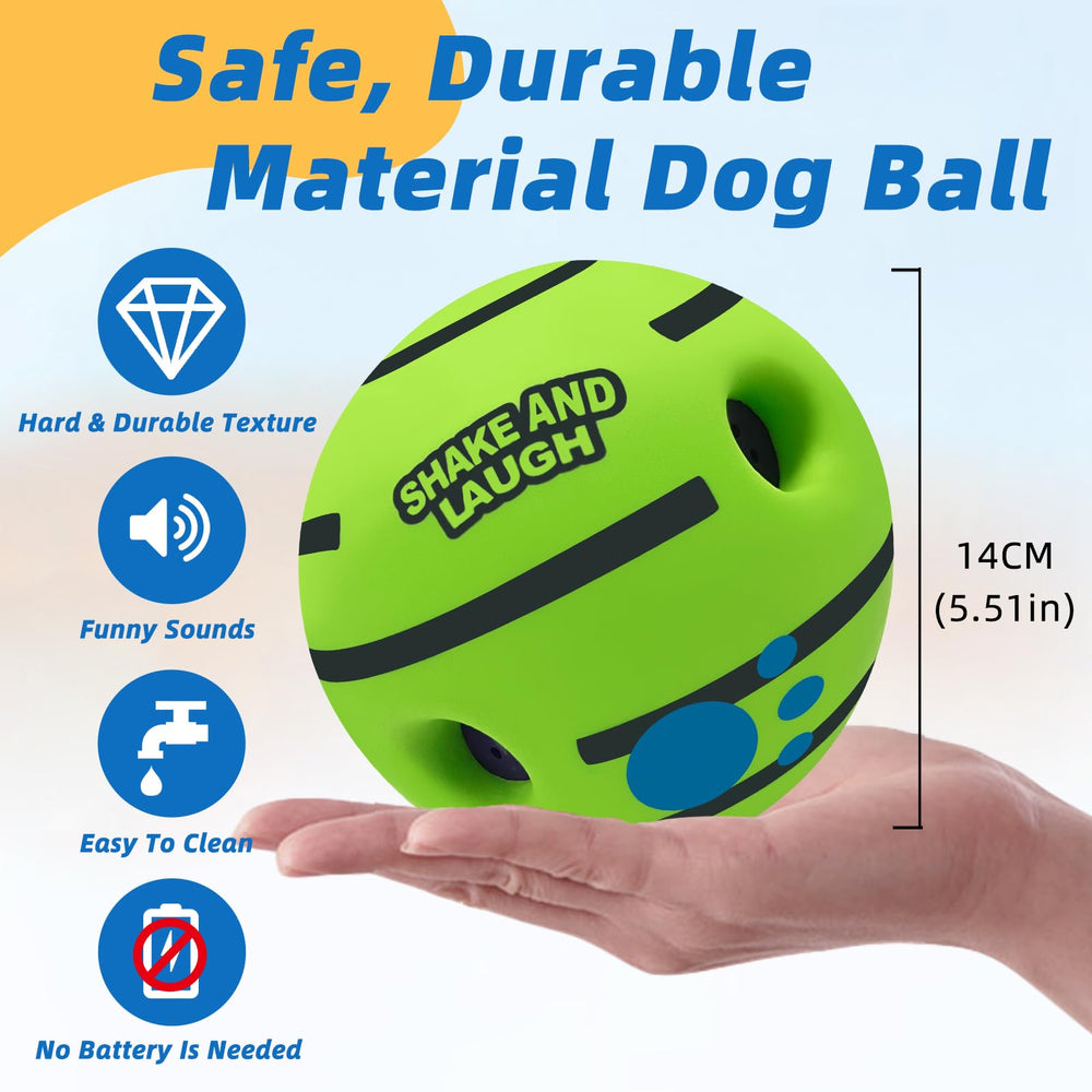 SHAKE AND LAUGH dog ball depressed surface closeup shows easy pickup by dogs.