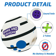 SHAKE AND LAUGH non-toxic PVC ball; durable and bite-resistant for safe play.