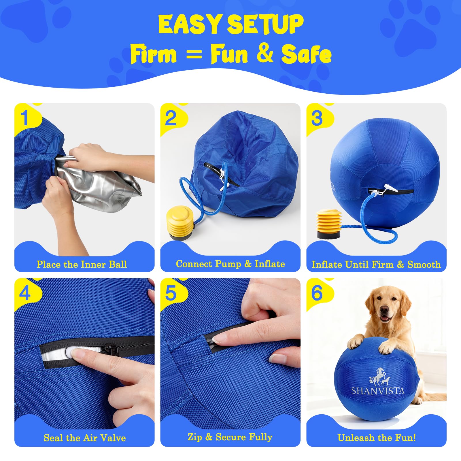 SHANVISTA 22-inch Herding Ball blue dog fetch play demonstrates instinct channeling.