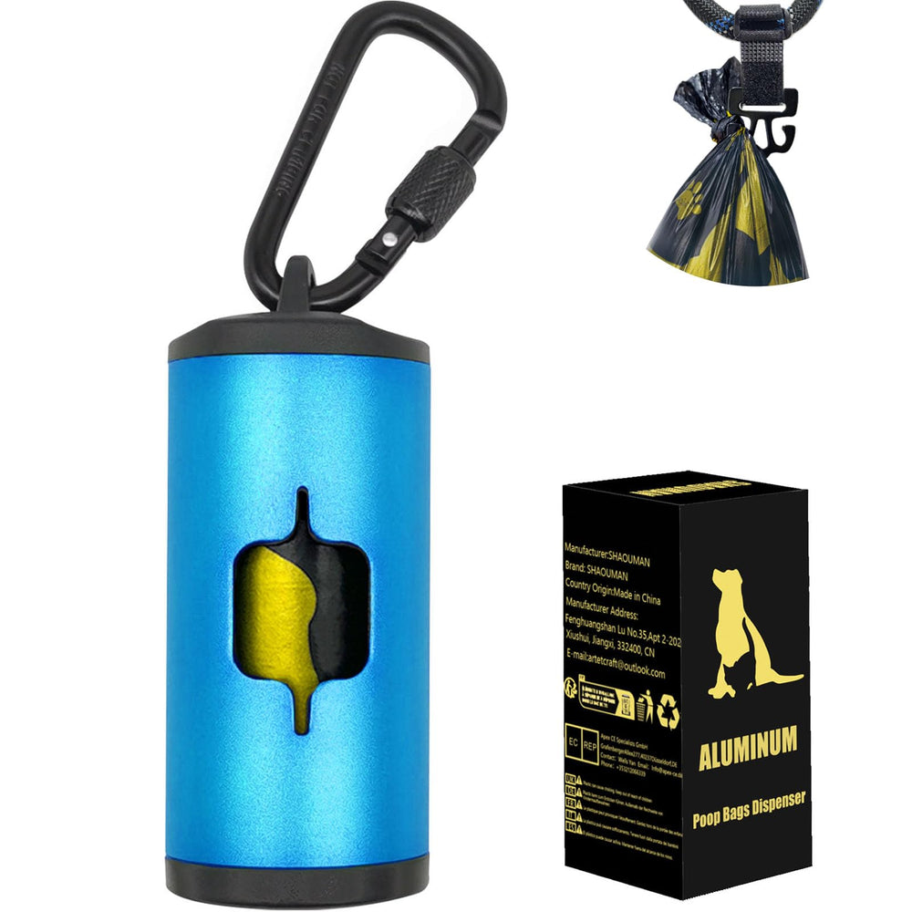 SHAOUMAN metal dog poop bag holder blue—secure clip for tidy walks.