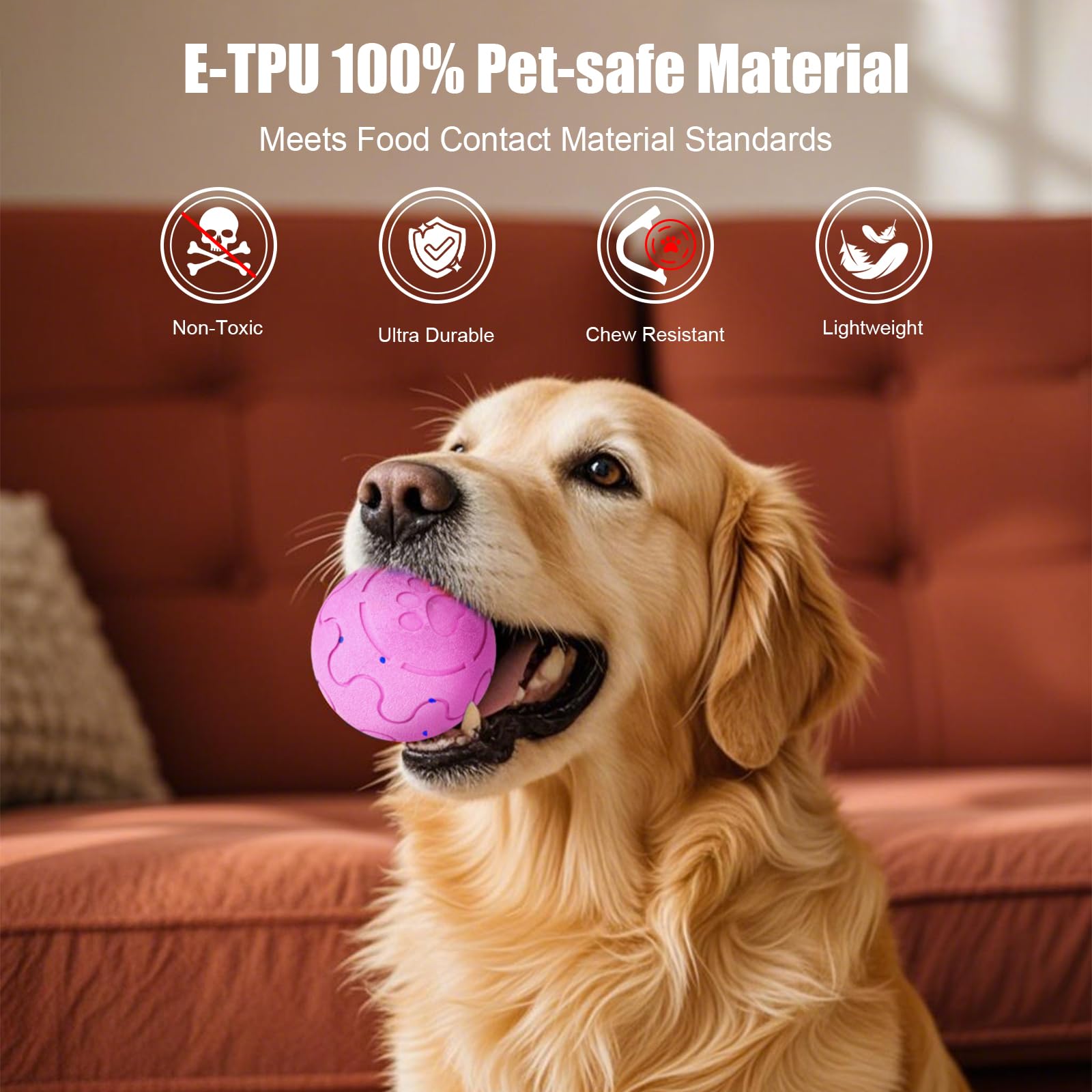 Shapana Interactive Dog Ball graphic of 3 modes highlighting Crazy Normal Gentle play options.