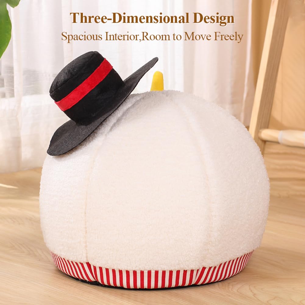 Shapeazy snowman cat bed base emphasizes non-slip moisture-resistant bottom for stability.