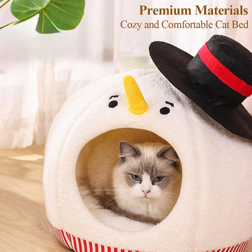 Shapeazy snowman cat bed interior shot shows plush PP cotton comfort for cozy naps.