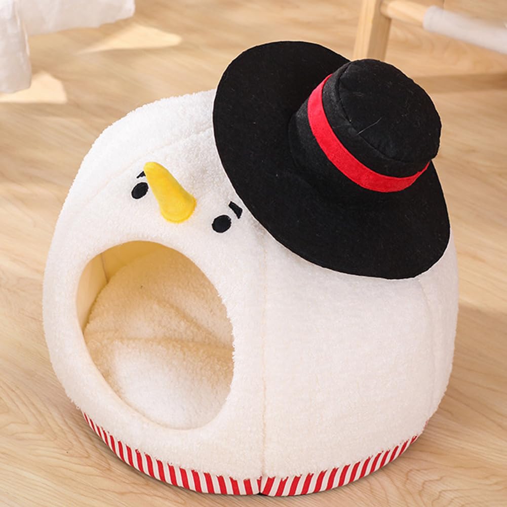 Shapeazy snowman cat bed washable mat highlights hygiene-friendly maintenance.