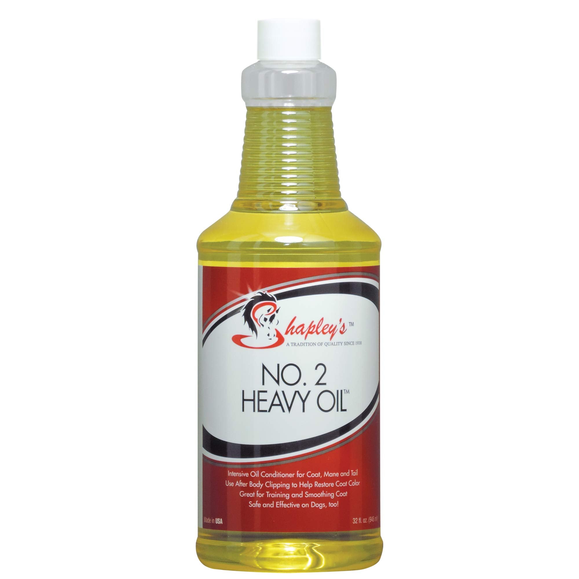 Shapley's No.2 Heavy Oil bottle shown for intensive coat conditioning and shine restoration.