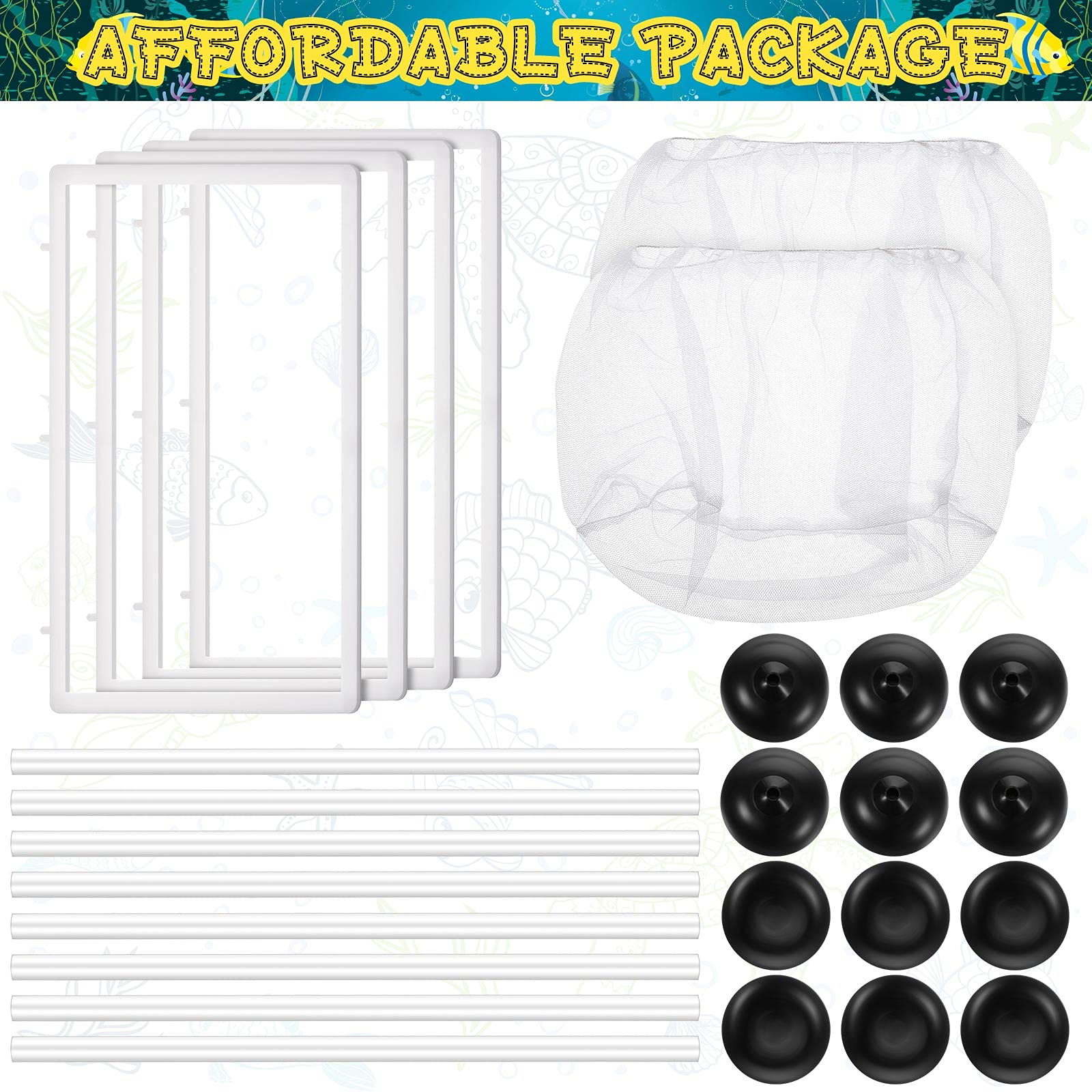 Shappy breeder net with suction cups demonstrates secure attachment to aquarium wall.