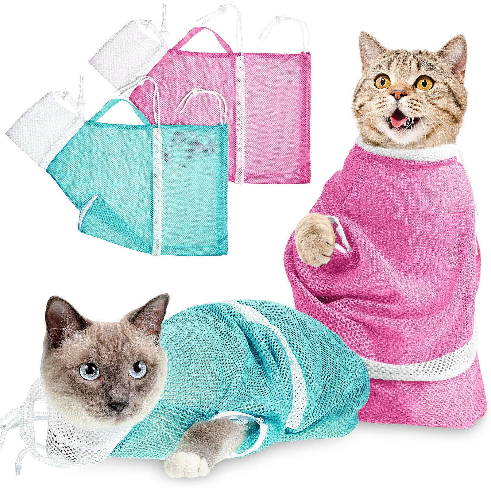 Shappy cat bathing bag pink side view enables safe bath time control.