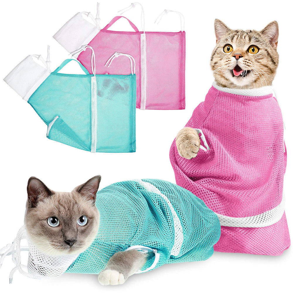 Shappy cat bathing bag pink side view enables safe bath time control.
