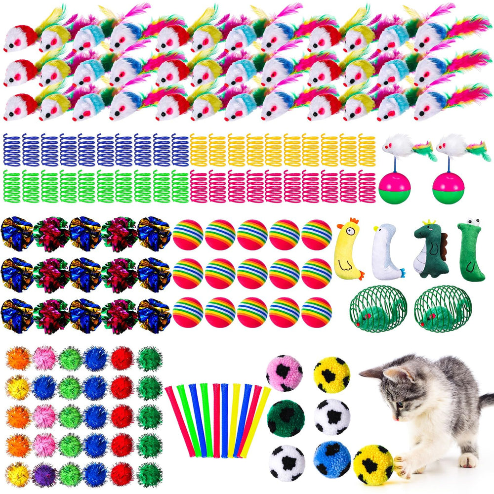 Shappy 150pcs cat toys bulk Christmas kit - colorful springs spark interactive play.