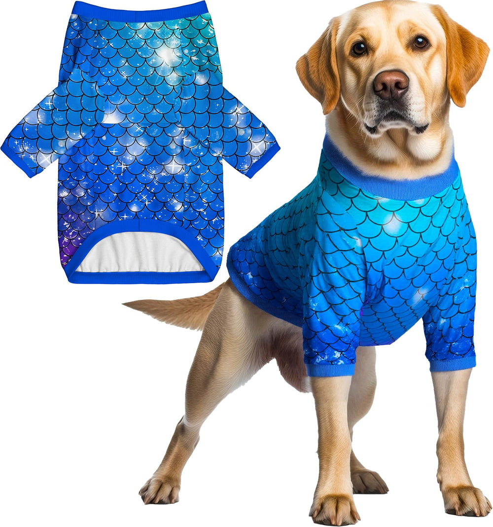 Sharkwill Mermaid dog shirt side 3D graphic highlights durable, playful design for video calls and walks