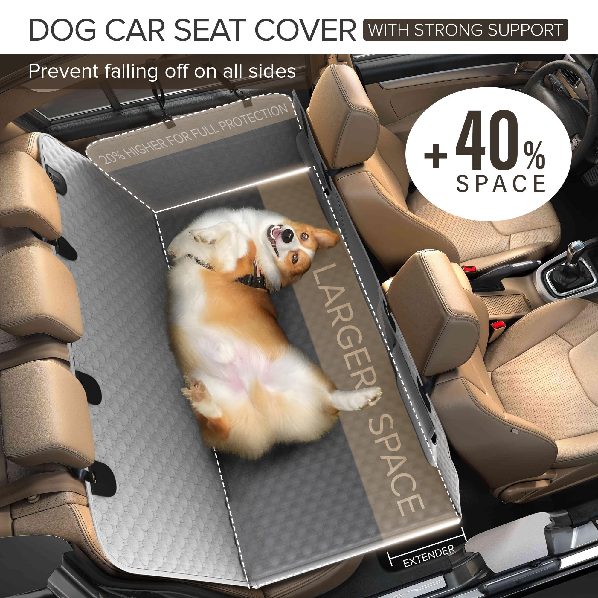 SHARLOVY back seat extender extended space demonstrates 40 percent extra space for dogs