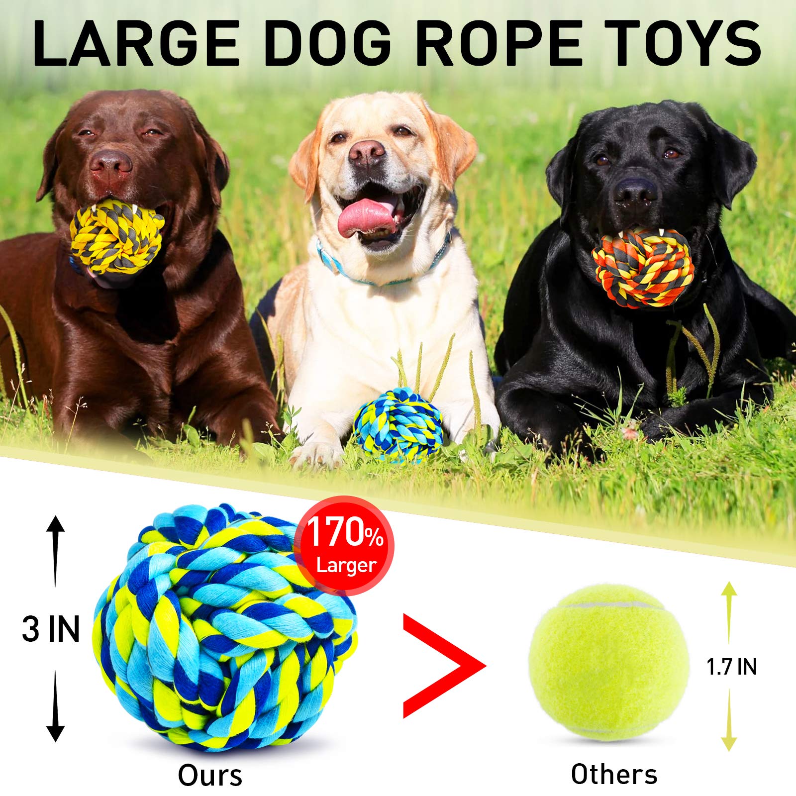 SHARLOVY rope ball close-up highlights safety with no plastic pieces for curious puppies