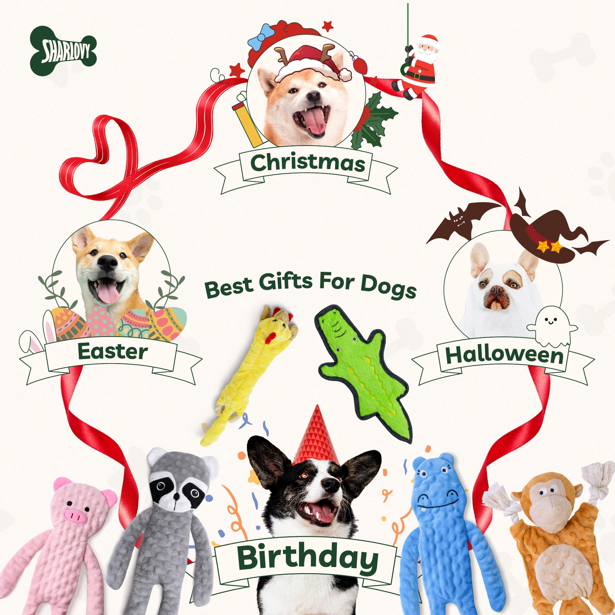 SHARLOVY Interactive dog toy suitable for tugging and teething during play.