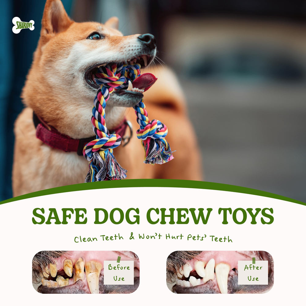 SHARLOVY puppy teething toy natural cotton closeup promoting gentle chewing and oral exploration.