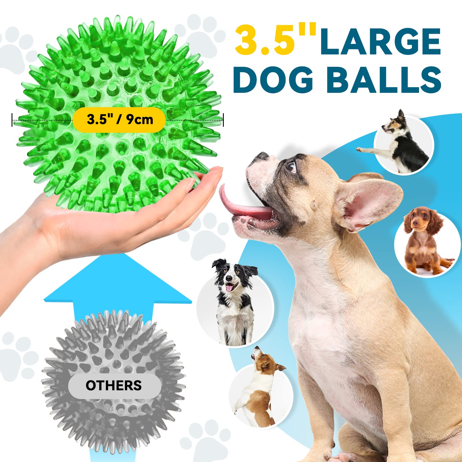 SHARLOVY squeaky dog ball with spikes keeps dogs engaged during outdoor fetch.