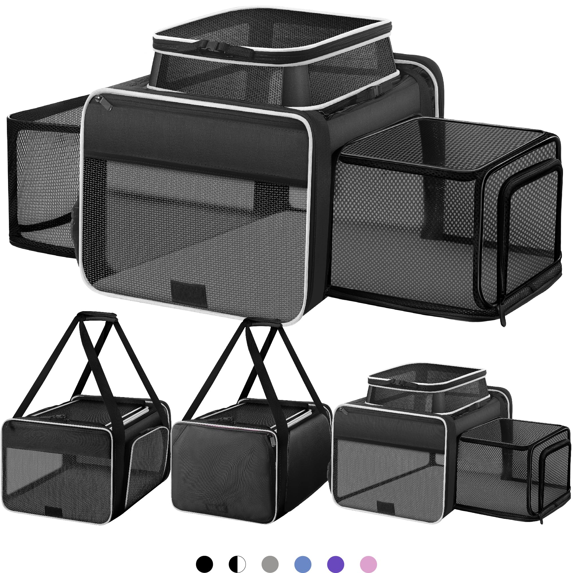 SHARLOVY top-side expandable pet carrier expanding space for comfortable travel.