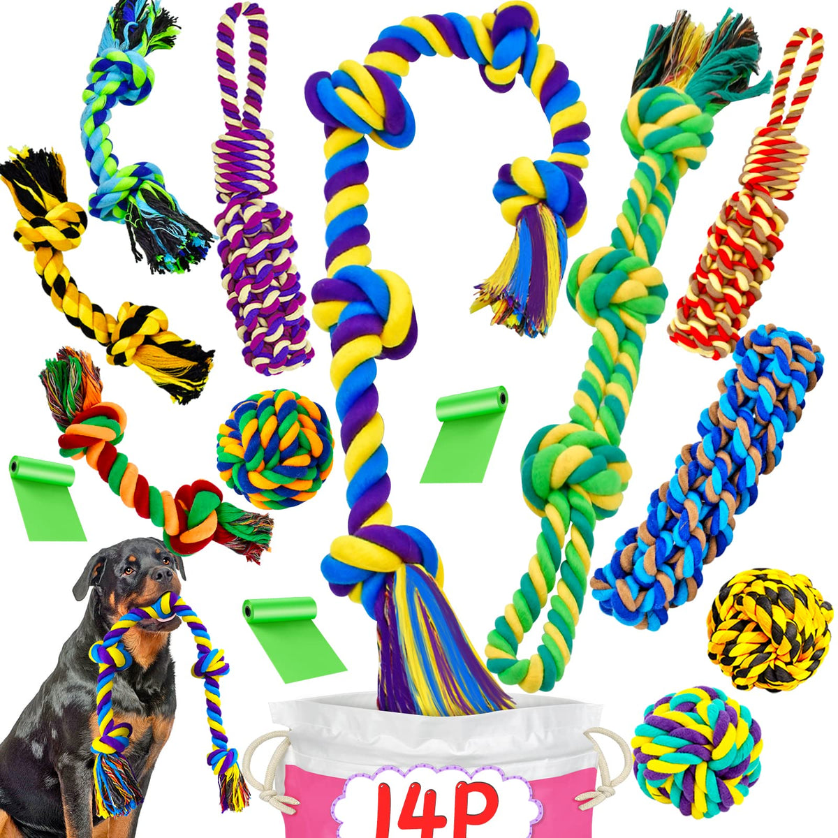 SHARLOVY XL 14-pack dog toys variety set for powerful chewers and endless play.