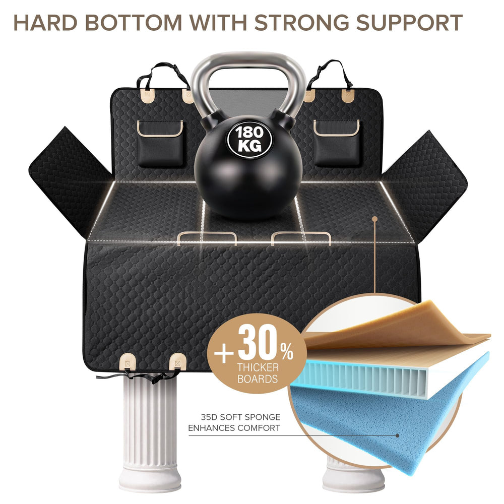 SHARLOVY XL back seat extender folded-bed mode demonstrates expanded flat space.