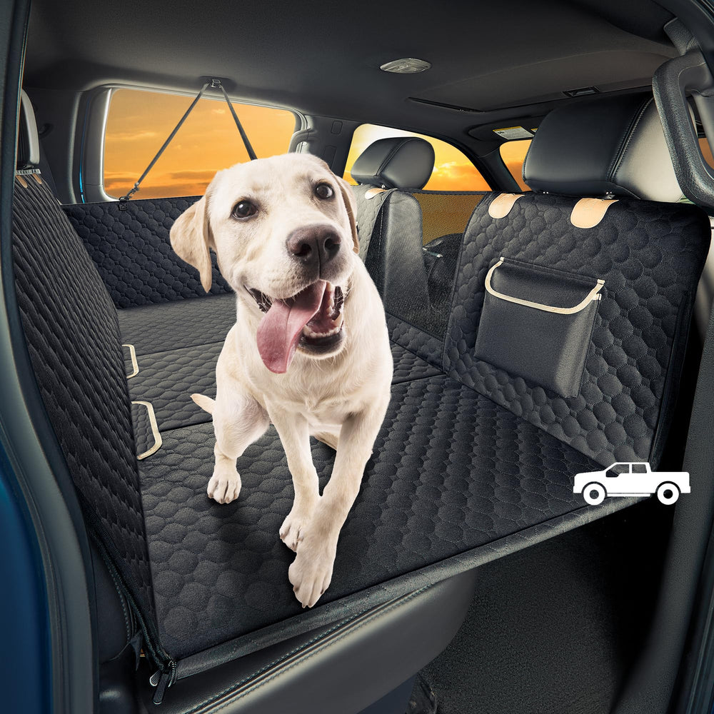 SHARLOVY XL back seat extender front view shows wide coverage for comfortable dog rides.