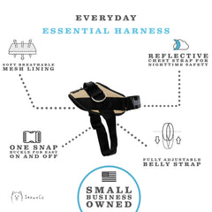 ShawnCo Essential Harness shows three leash attachment points for versatile training options