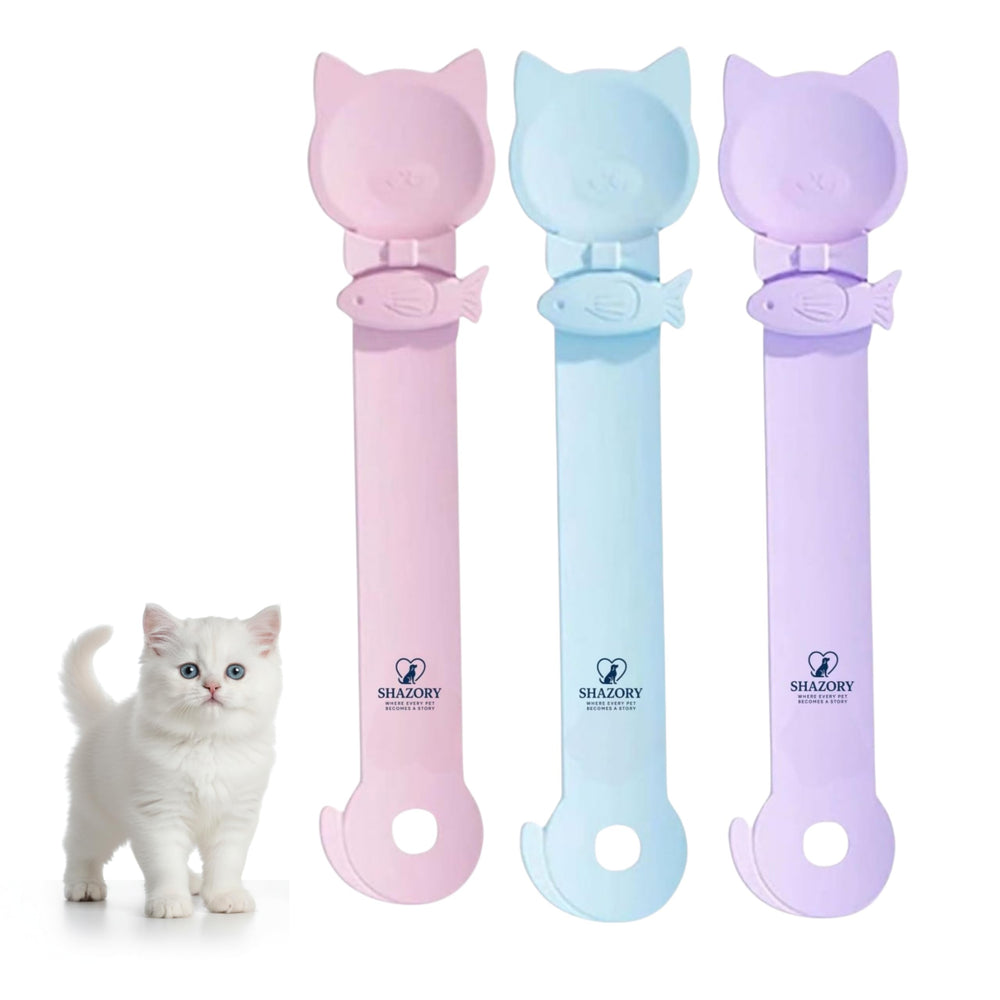SHAZORY 3PCS cat treat dispenser spoons blue pink purple set for mess-free feeding