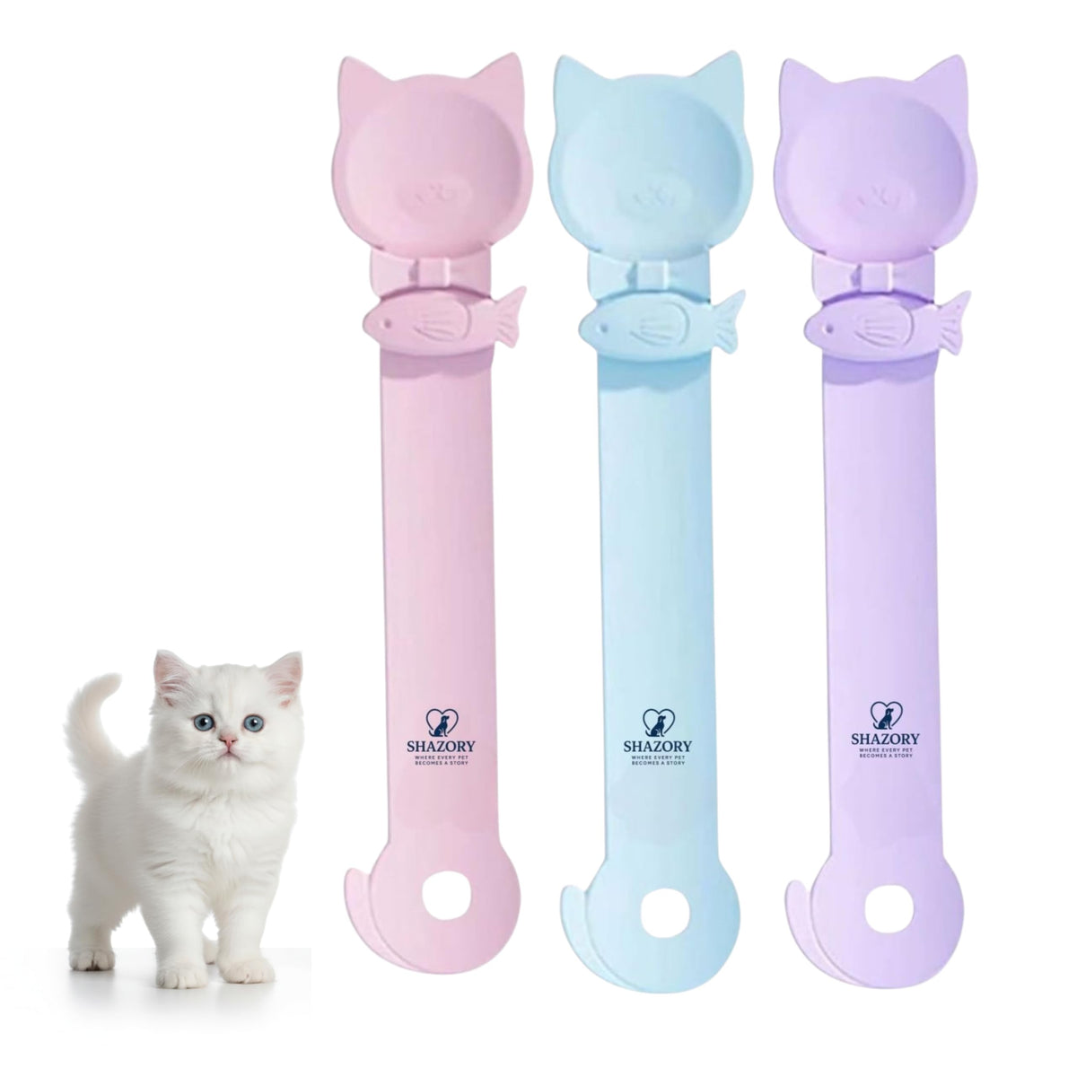 SHAZORY 3PCS cat treat dispenser spoons blue pink purple set for mess-free feeding