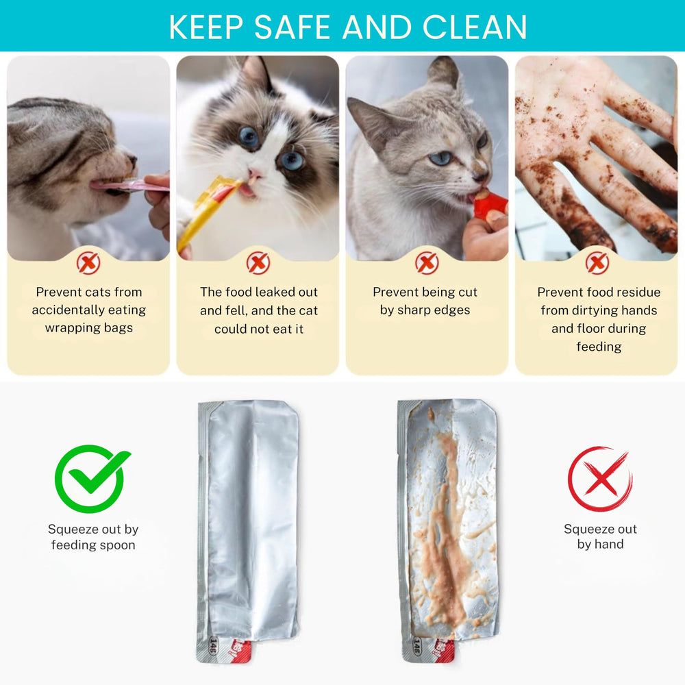 SHAZORY easy-squeeze cat treat feeder spoon minimizes mess during treats