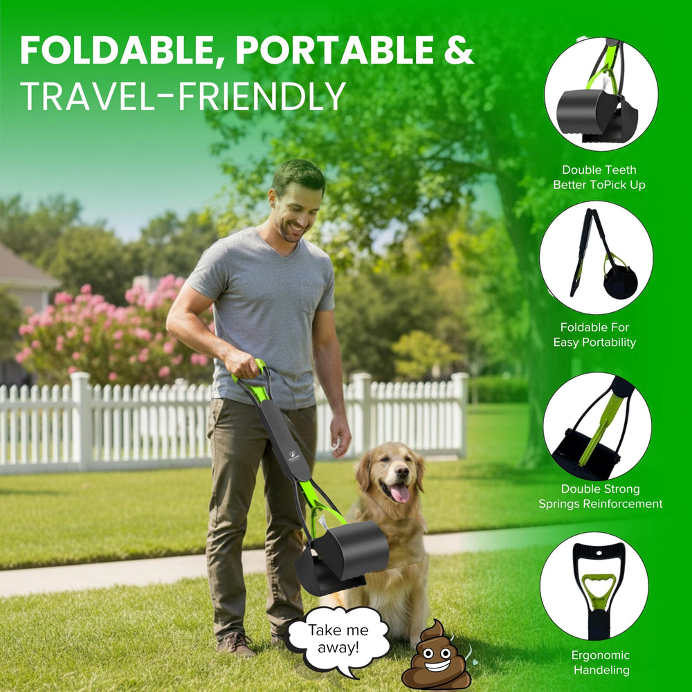 SHAZORY folding pooper scooper neatly fits in car for walks.