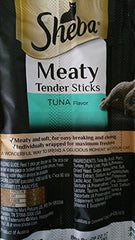 Sheba meaty tender sticks tuna serving on dish for rewards.