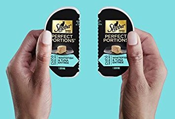 Sheba Perfect Portions whitefish and tuna pate twin-pack showing premium texture and protein.