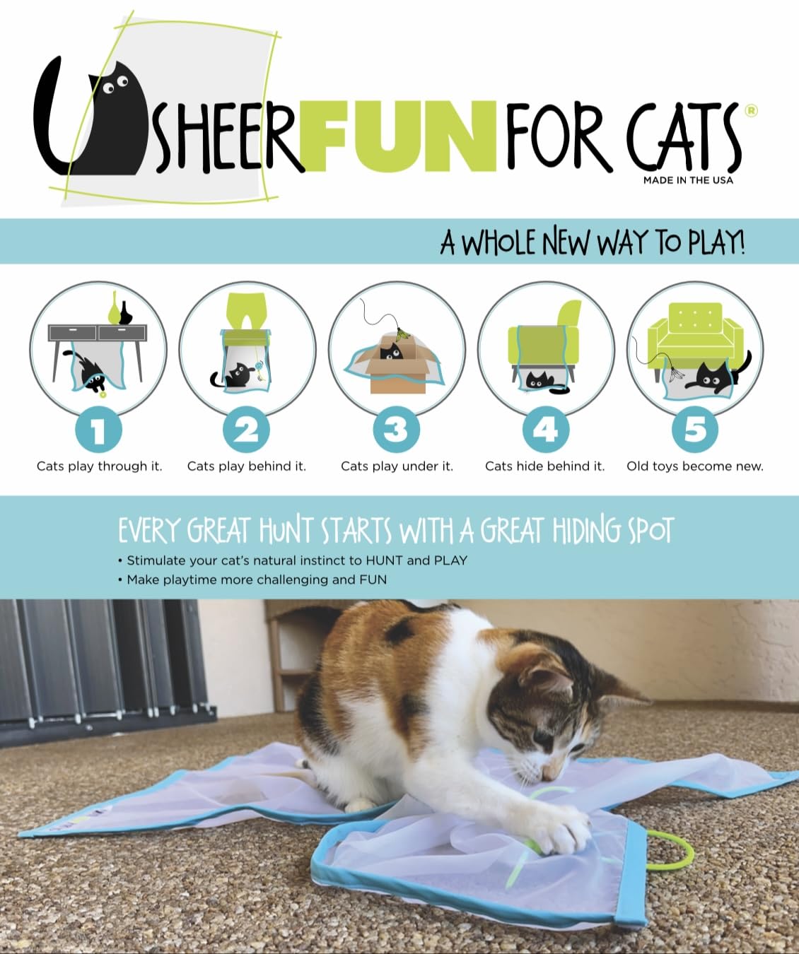 Sheer Fun For Cats blue-white sheer fabric closeup highlights crinkle edges.