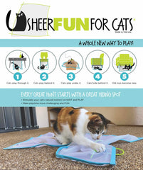 Sheer Fun For Cats blue-white sheer fabric closeup highlights crinkle edges.
