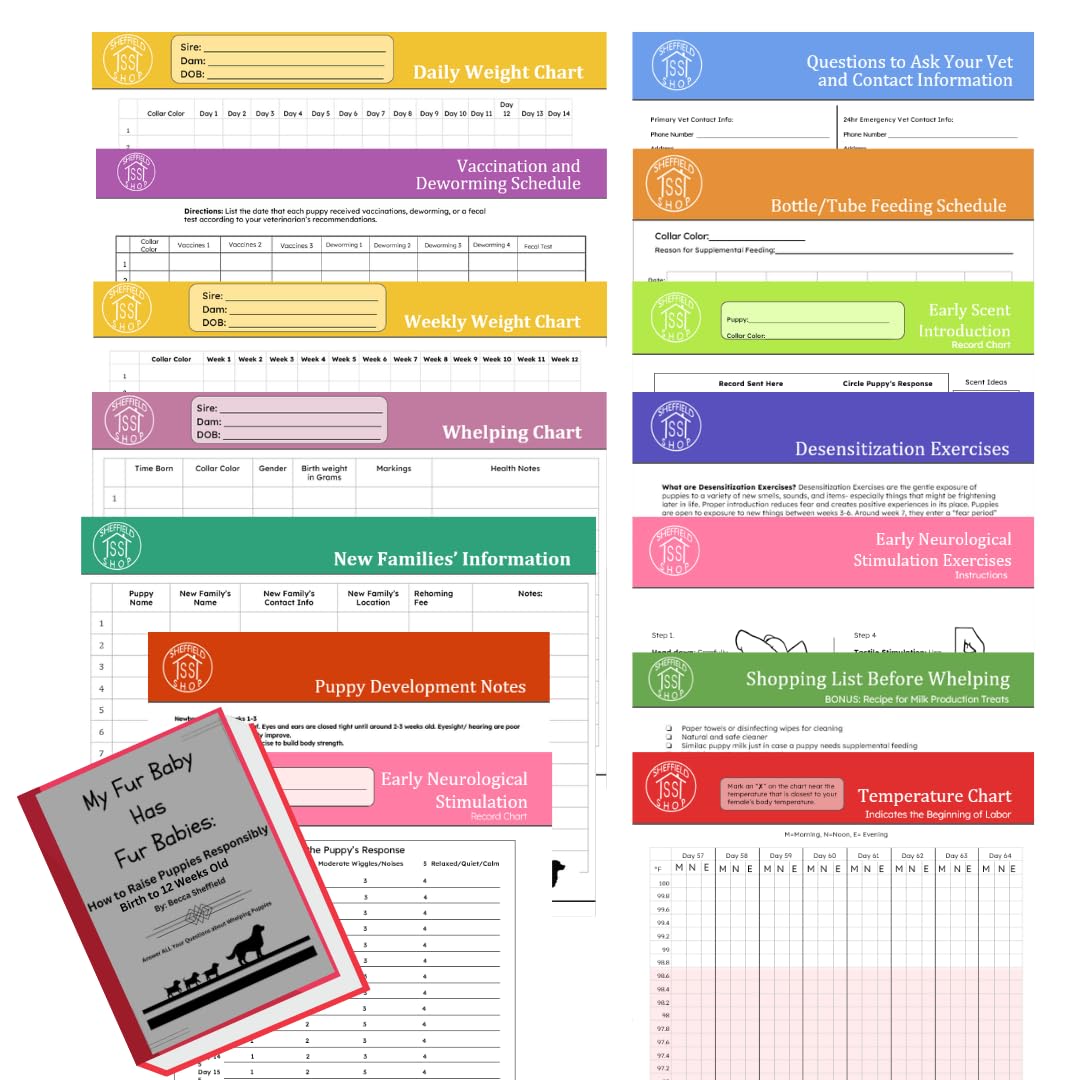 SHEFFIELD SS SHOP whelping chart cover for organized dam and litter records.