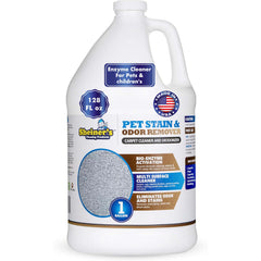 Sheiner's Pet Urine Enzyme Cleaner bottle pour shows deep stain lifting at the source