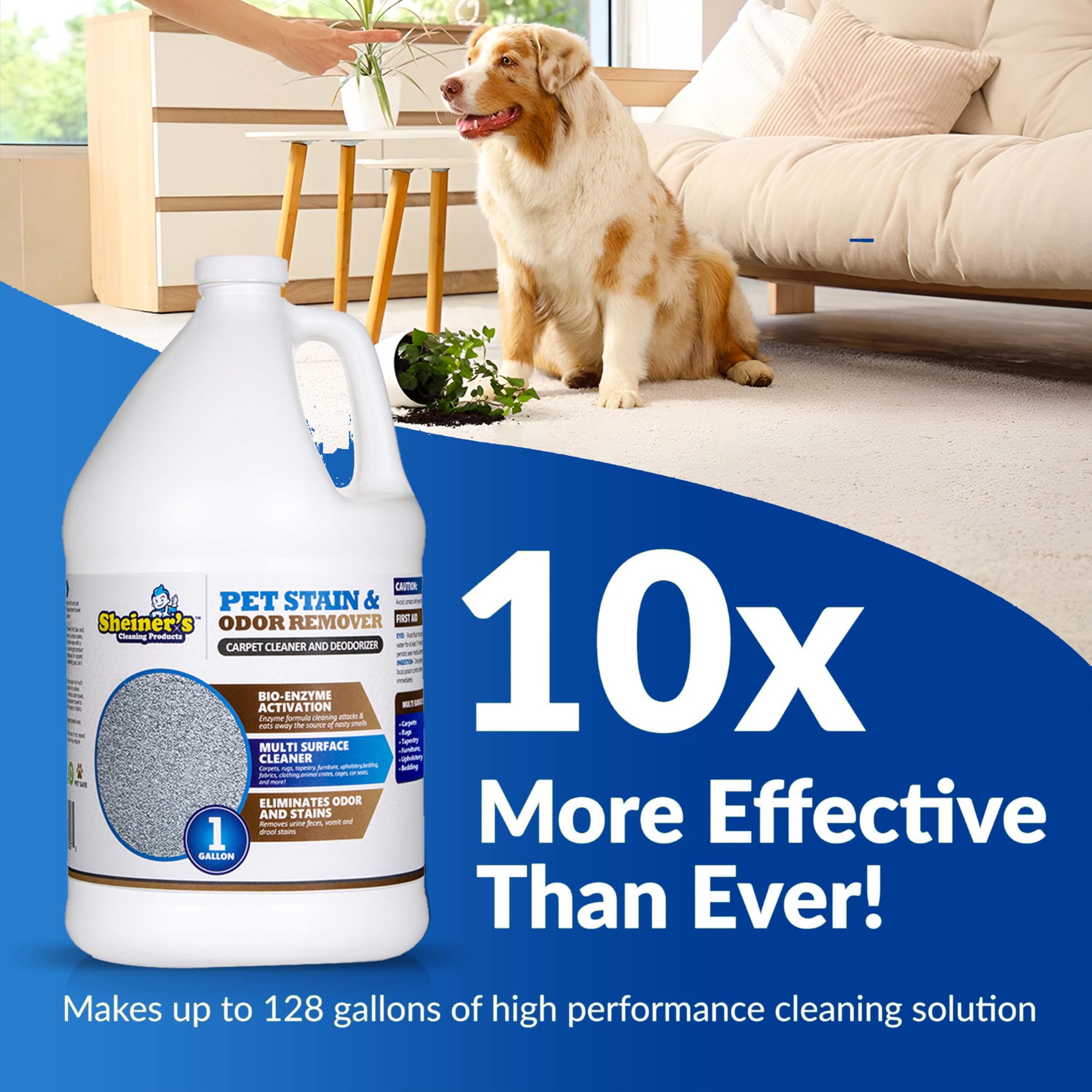 Sheiner's Pet Urine Enzyme Cleaner carpet area rug refreshes spaces