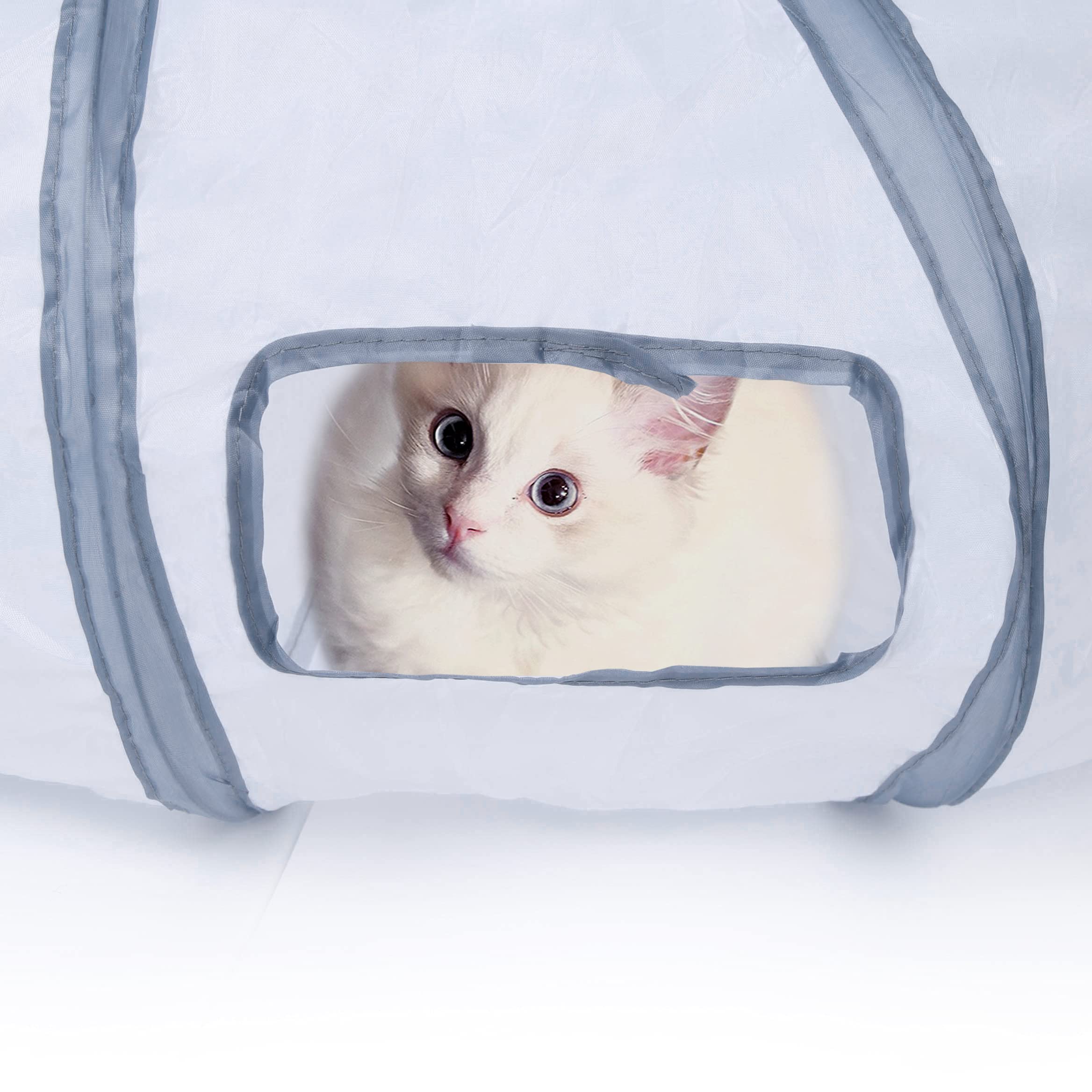 Sheldamy Cat Tunnel material detail emphasizes durable polyester fabric and a flexible frame.