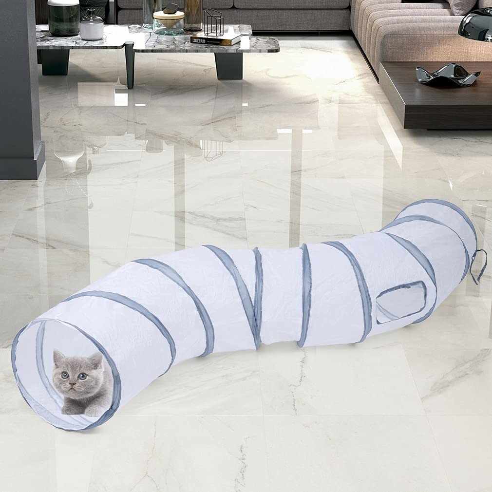 Sheldamy Cat Tunnel packaging image suggests portable setup for travel and play.
