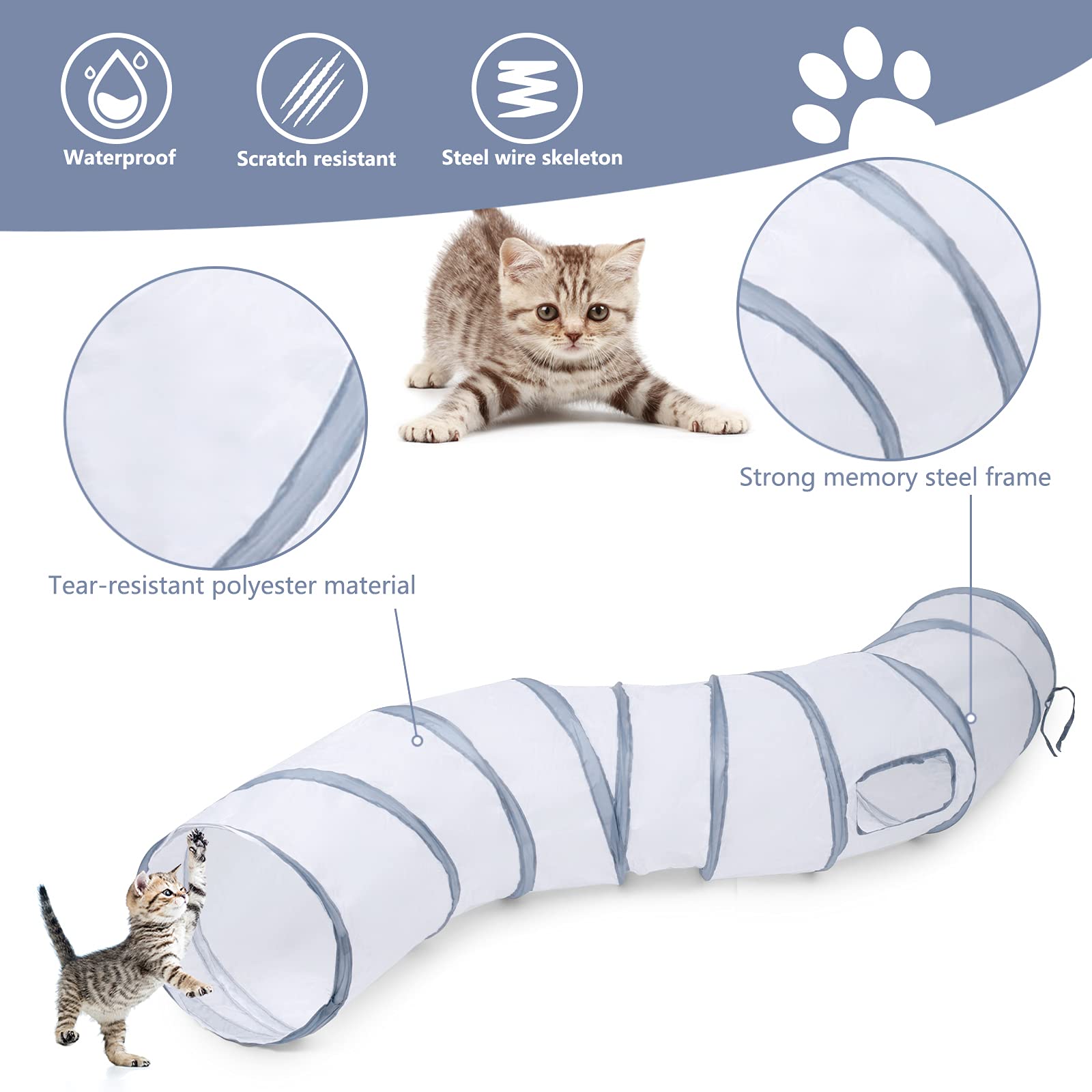 Sheldamy Cat Tunnel play ball highlights interactive toy at the exit.