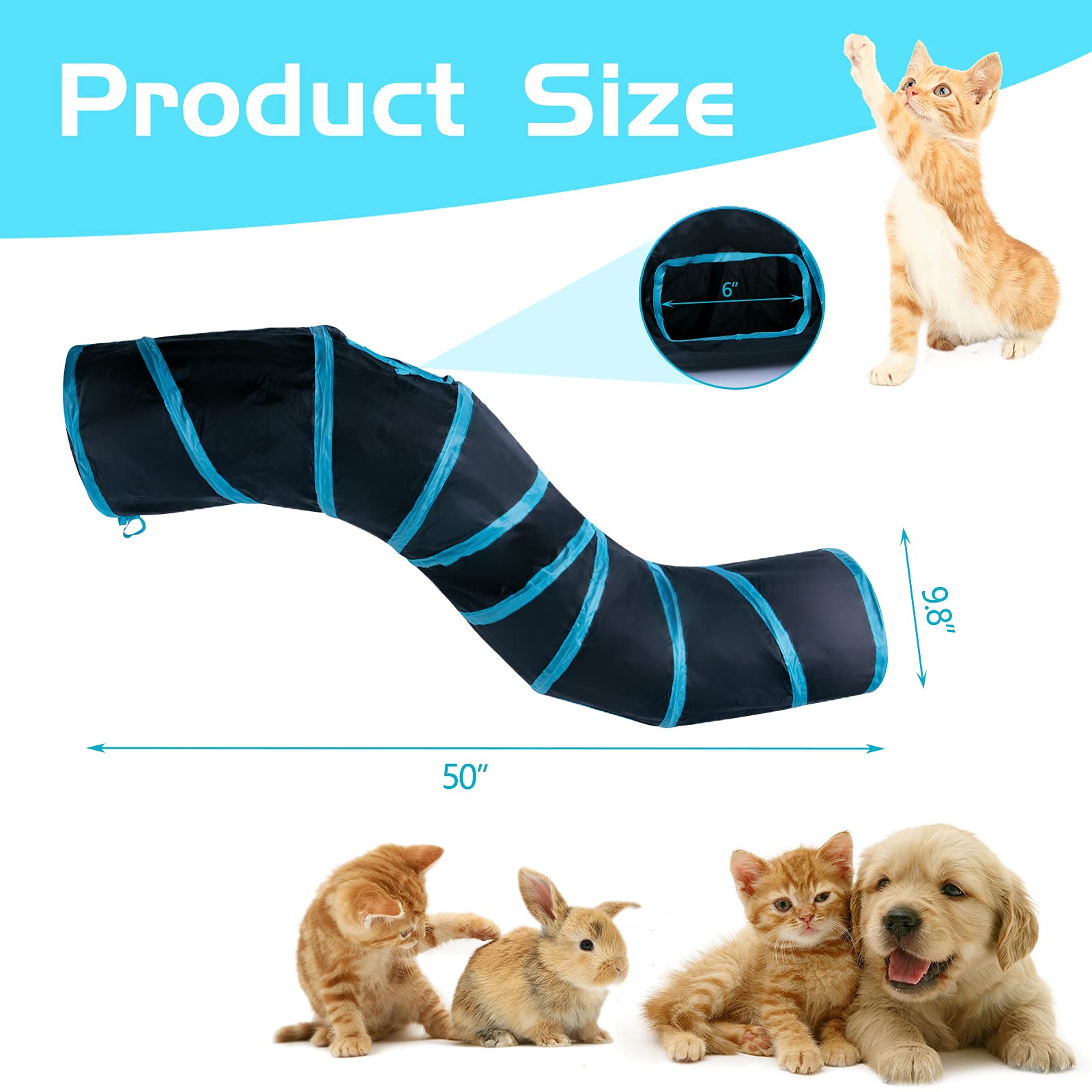 Sheldamy cat tunnel side view highlighting collapsible frame for space-saving setup.