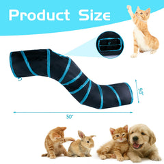 Sheldamy cat tunnel side view highlighting collapsible frame for space-saving setup.