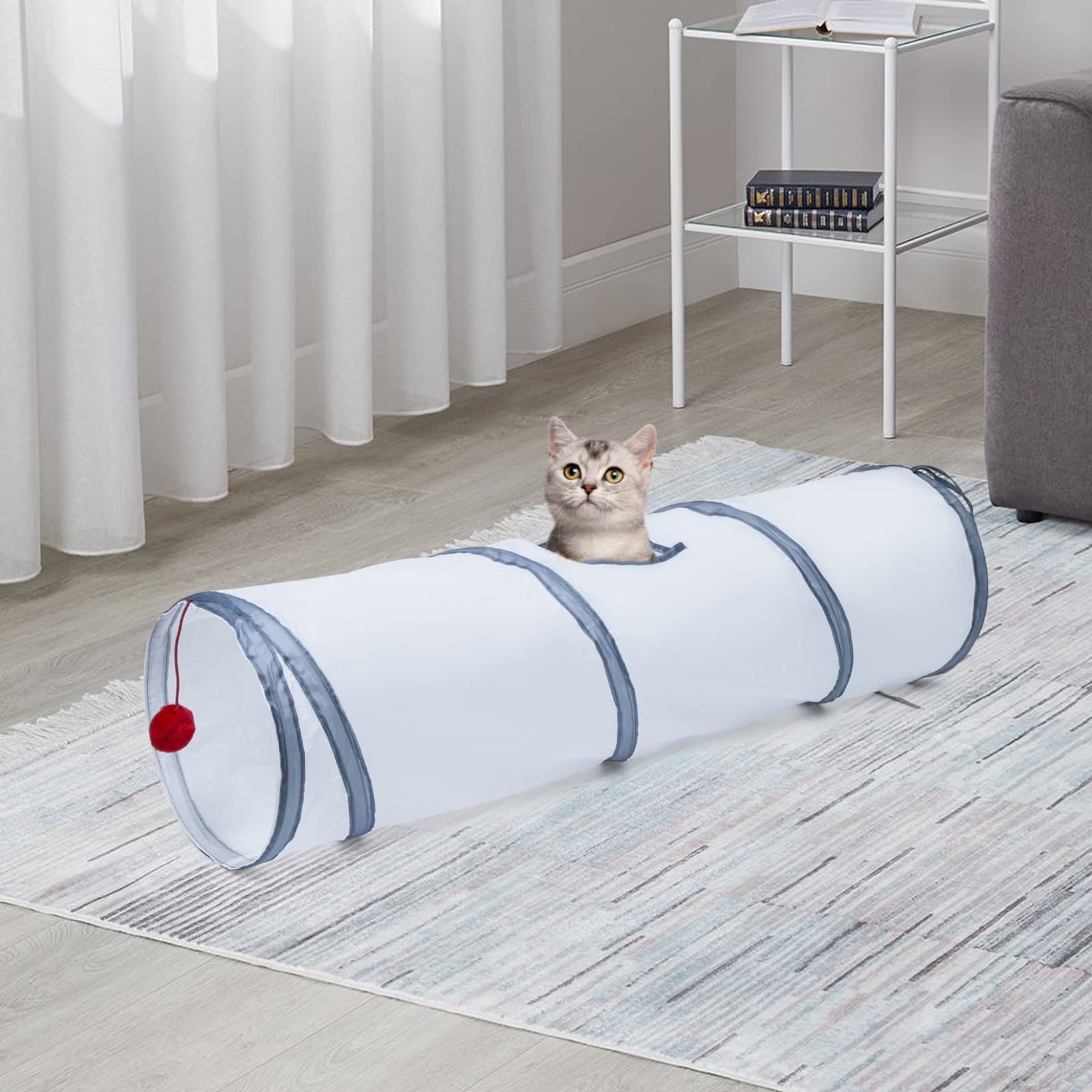 Sheldamy Cat Tunnel white and grey color fits modern homes and cozy corners.