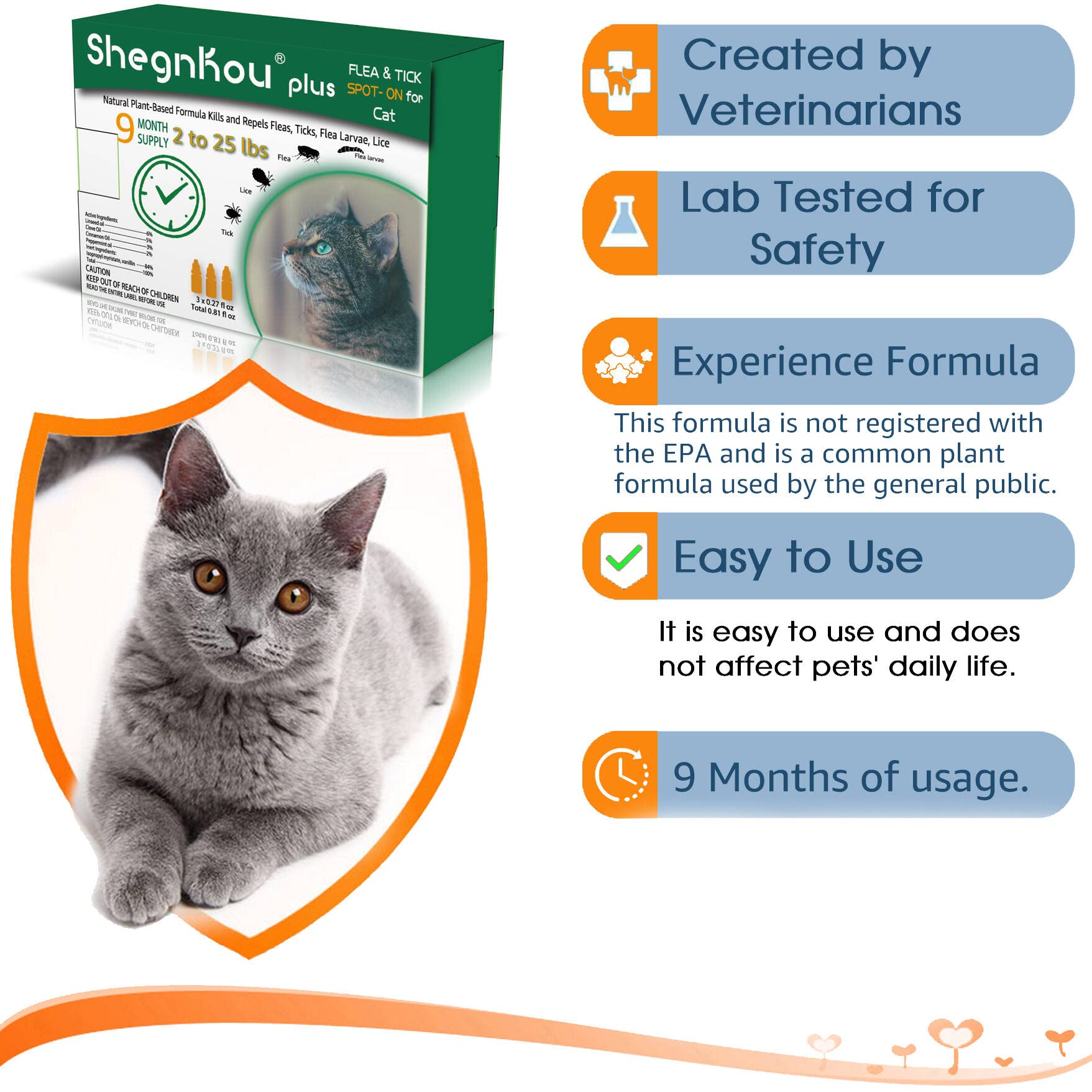 ShengKou Natural Flea Treatment bottle with dosage marks demonstrates easy, spill-free application.