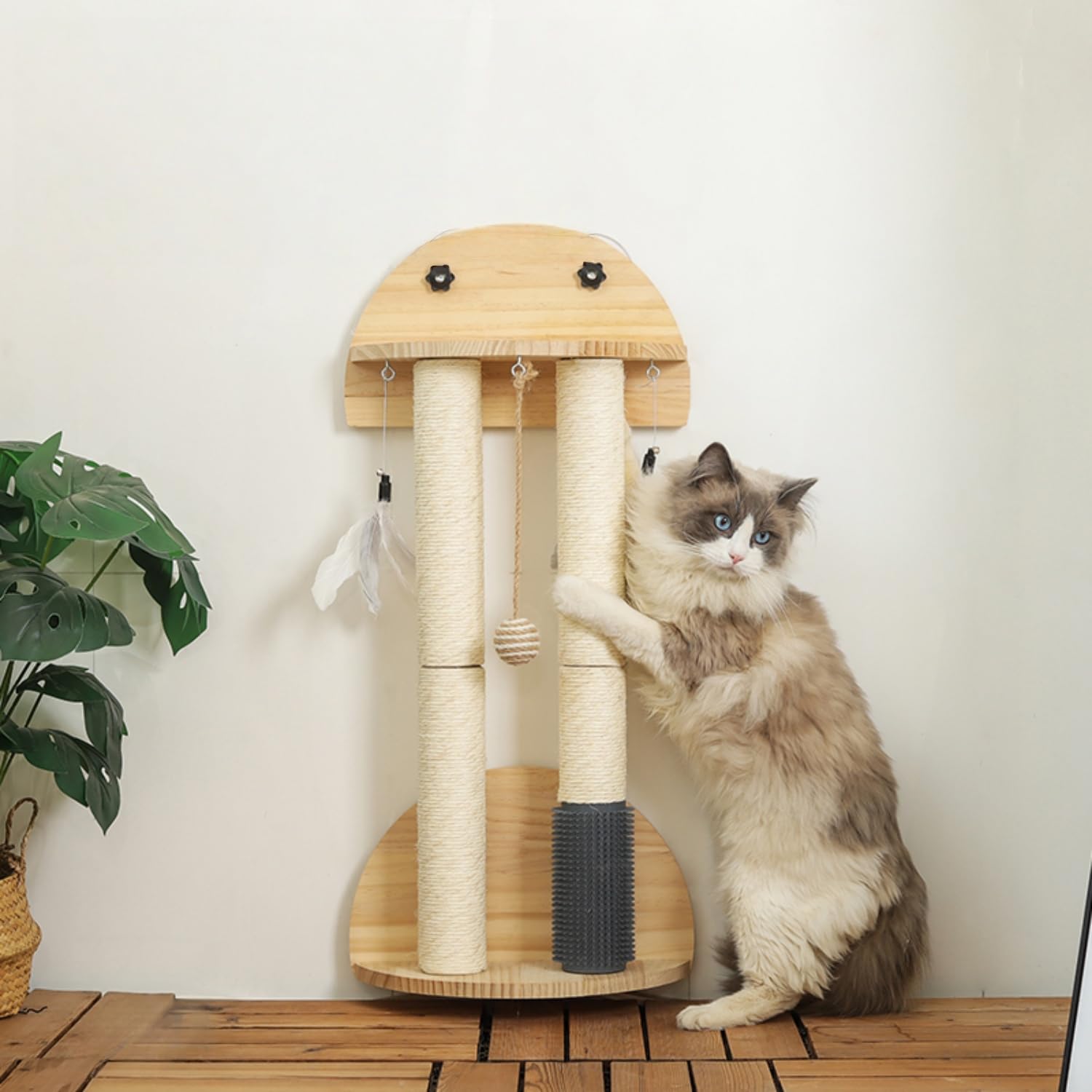 SHENGOCASE natural wood scratching post for wall use encourages healthy scratching and stretching.