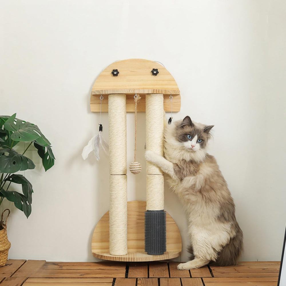 SHENGOCASE natural wood scratching post for wall use encourages healthy scratching and stretching.