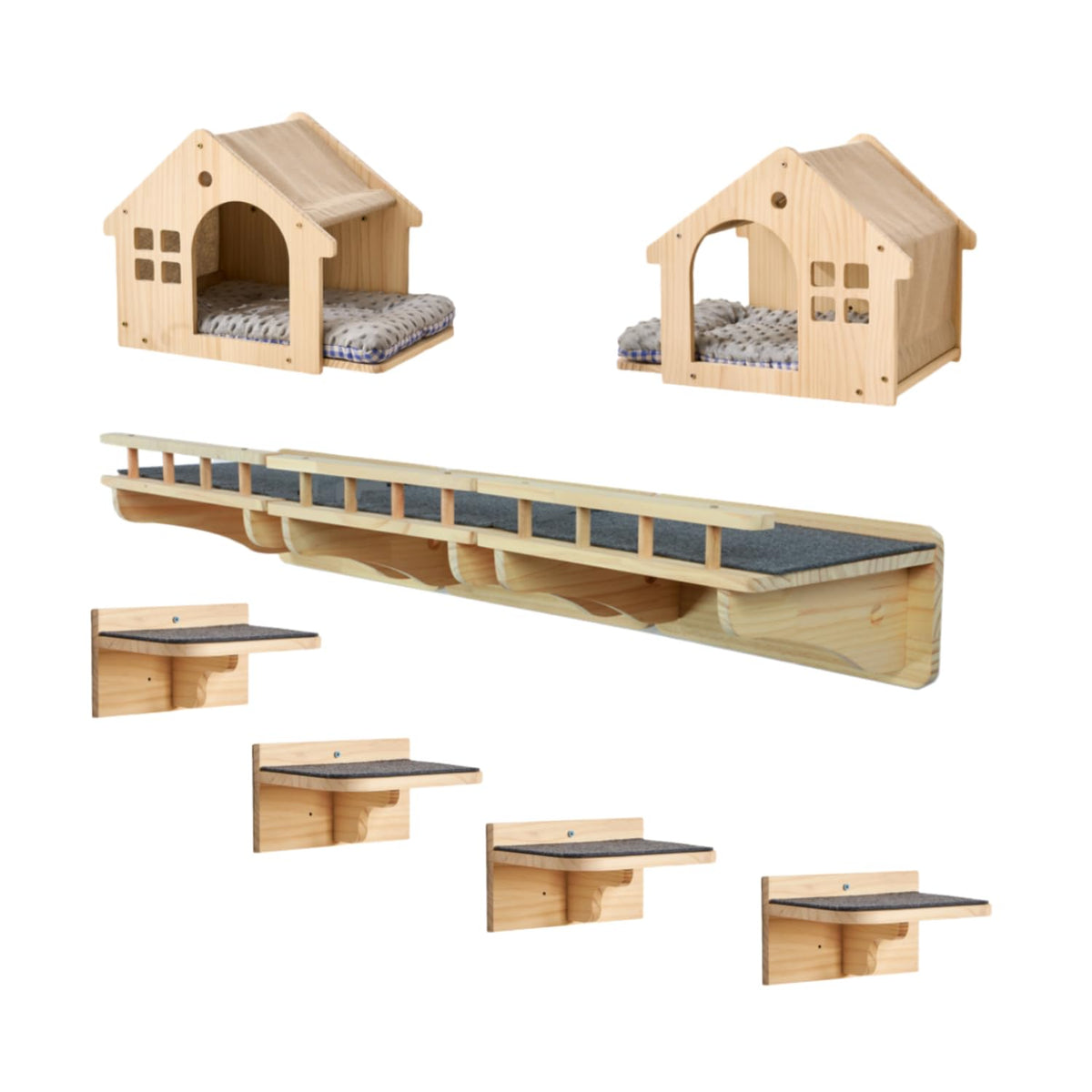 SHENGOCASE wall-mounted cat furniture perch with guardrail for safe elevated lounging.