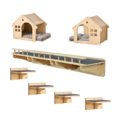 SHENGOCASE wall-mounted cat furniture perch with guardrail for safe elevated lounging.