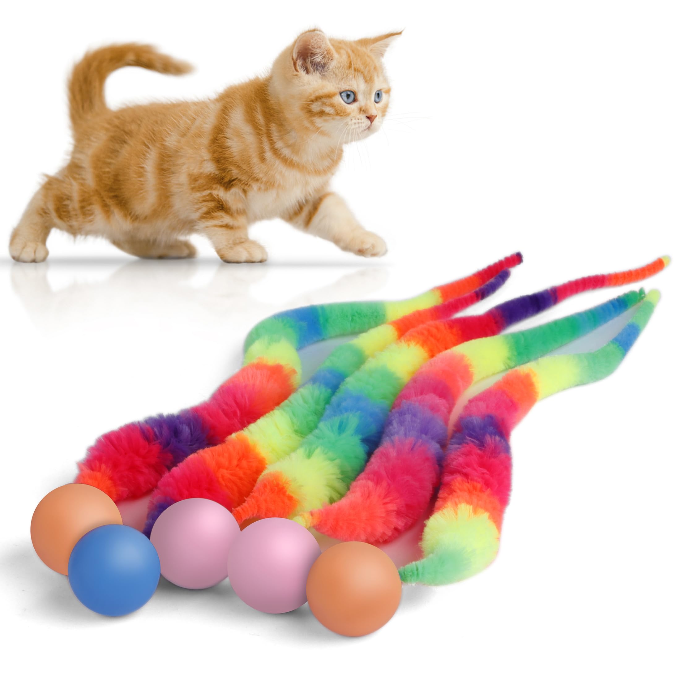 SHENGSEN bouncy ball with tail cat toys five packs ready for interactive play and exercise