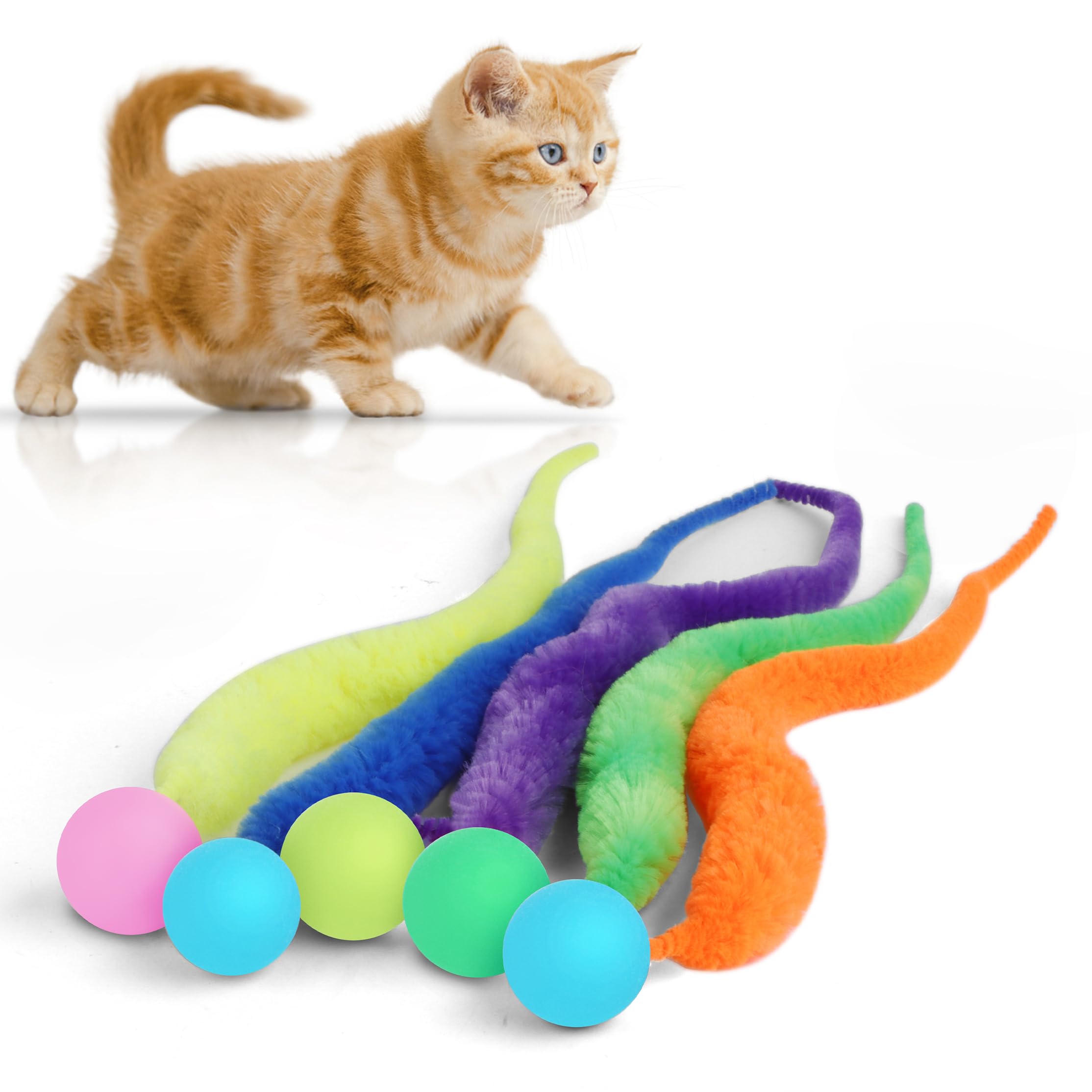 SHENGSEN bouncy ball with tail cat toys in bright colors for active play.