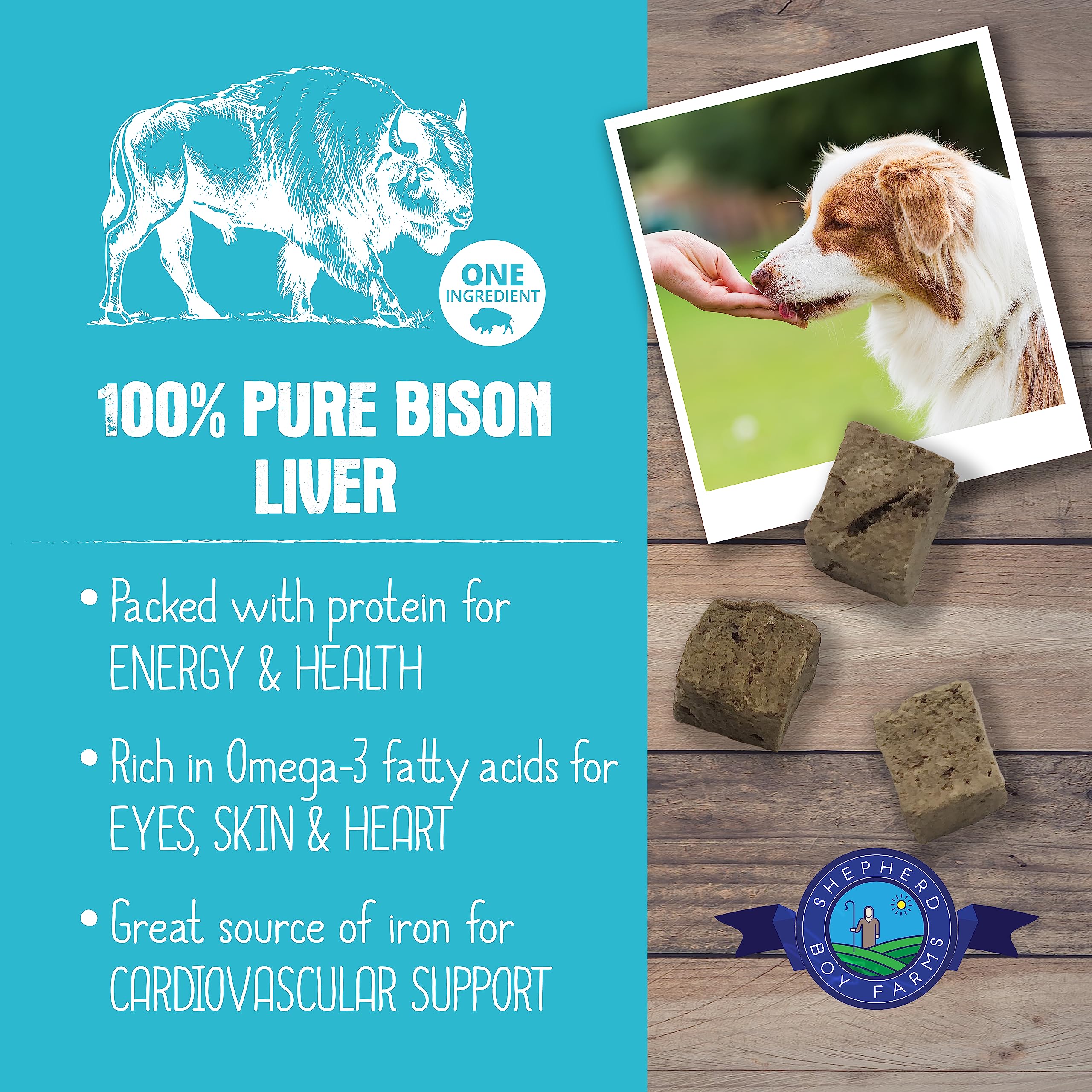 Close-up of Shepherd Boy Farms bison liver treats, ideal for training rewards.